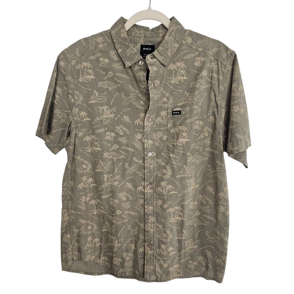 RVCA Shirt RVCA Button Up Shirt Short Sleeve Shirt S Green Beach RVCA Button Up